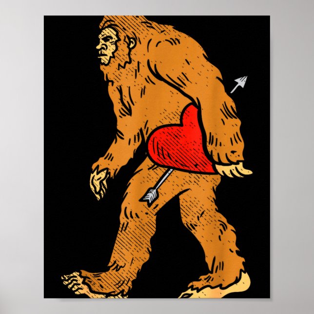 Poster Bigfoot Sasquatch Heart With Arrow Funny Valentine (Frente)