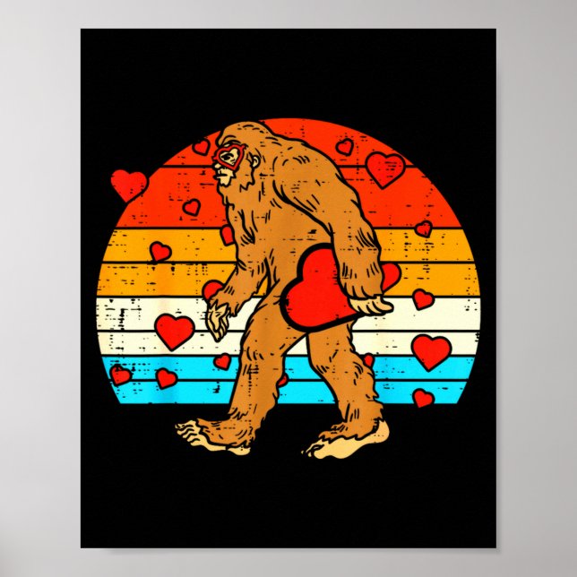 Poster Bigfoot Sasquatch Retro Heart Funny Valentines Day (Frente)