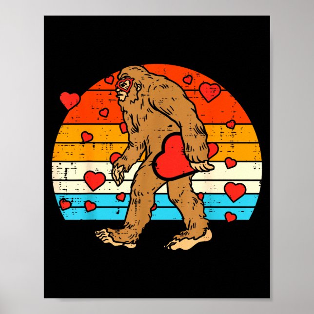 Poster Bigfoot Sasquatch Retro Heart Funny Valentines Day (Frente)