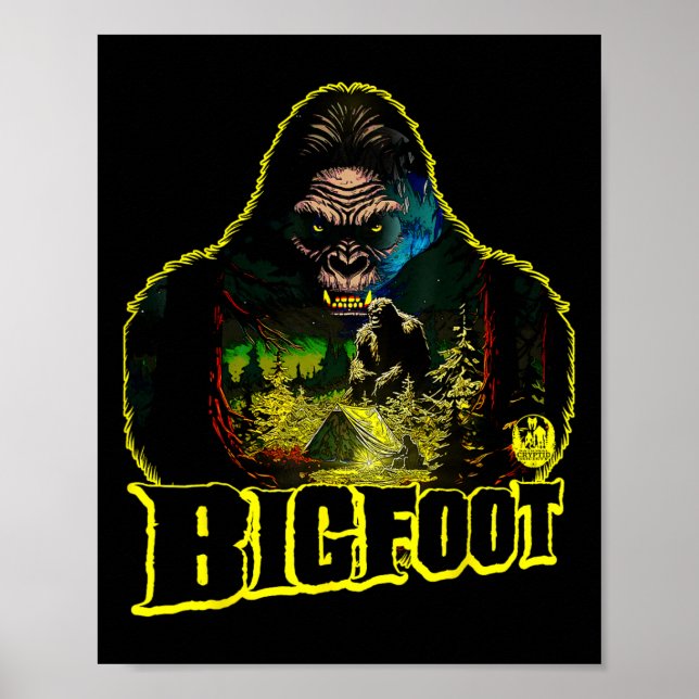 Poster Bigfoot Scary Camping Forest Woods Sasquatch Tent  (Frente)