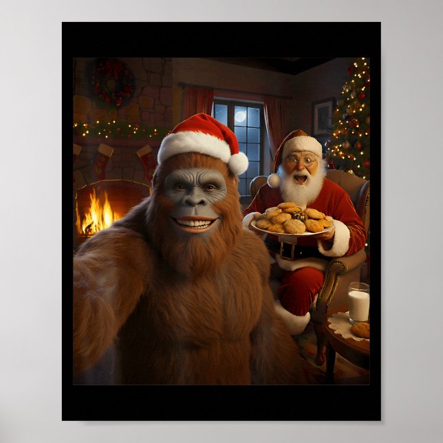 Poster Bigfoot Selfie With Santa Claus Funny Christmas Me (Frente)