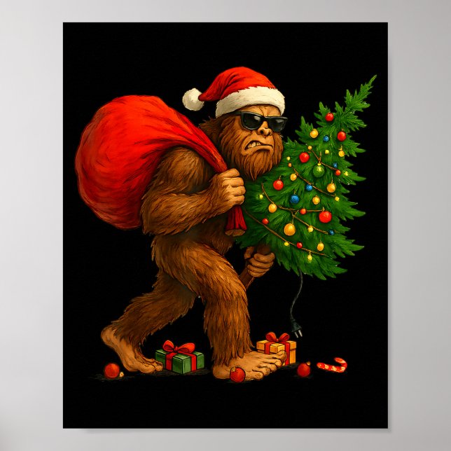 Poster Bigfoot Stealing Christmas Tree Lights Xmas Boys M (Frente)