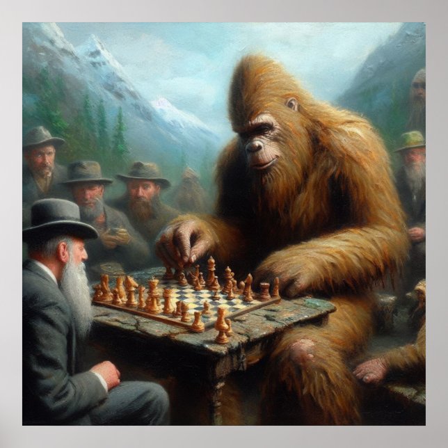 Poster Bigfoot Tocando Xadrez (Frente)