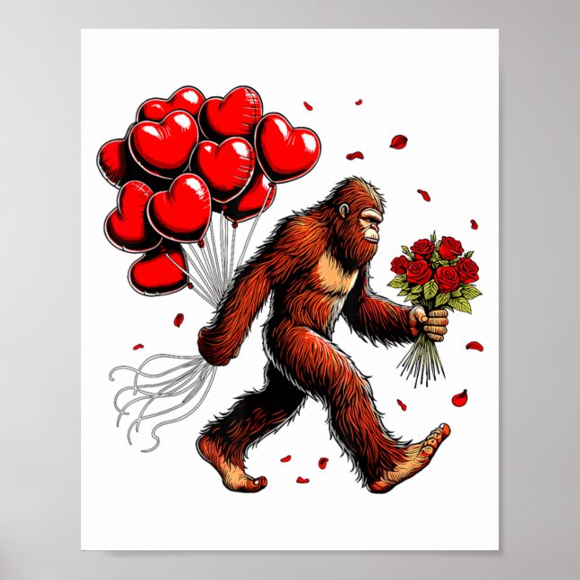 Poster Bigfoot Valentines Day Funny Sasquatch Hearts Love (Frente)