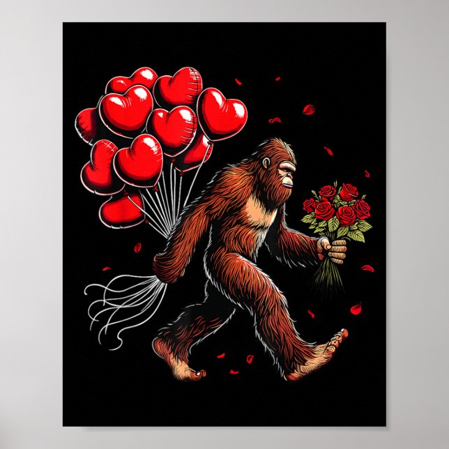 Poster Bigfoot Valentines Day Funny Sasquatch Hearts Love (Frente)