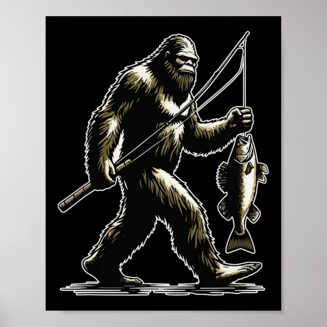 Poster Bigfoot Walleye caçando Angler Sasquatch Walleye F (Frente)