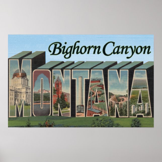 Poster Bighorn Canyon, Montana - Cenas com Letras Grandes (Frente)