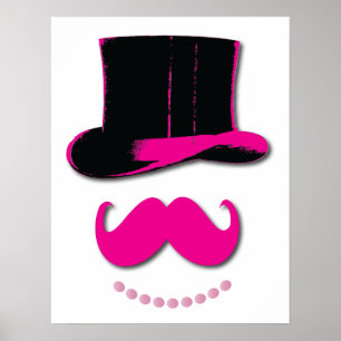 Poster bigode cor-de-rosa, chapéu superior e pérolas post
