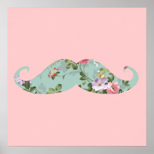 Poster Bigode floral cor-de-rosa vermelho do vintage