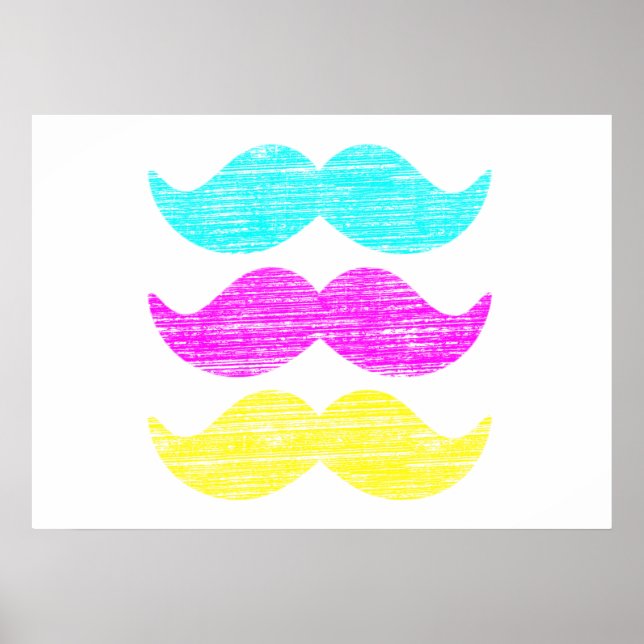 Poster Bigodes CMY Coloridos (estilo letterpress) (Frente)