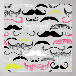 Pôster Bigodes cor-de-rosa, amarelos & pretos