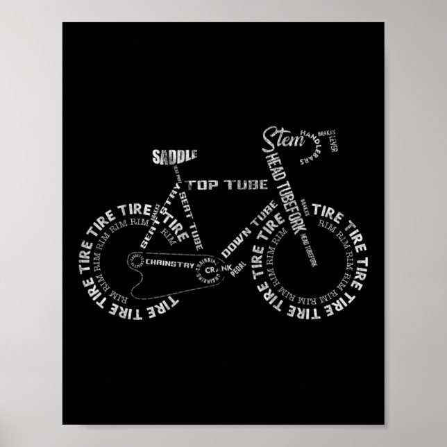 Poster Bike Bicycle Parts Biking Cycling Bike Rider Cycli (Frente)