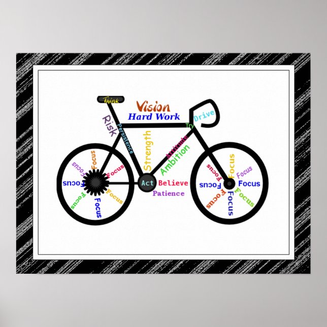 Poster Bike, Bicycle  Sport, Motivational Words & Stripes (Frente)