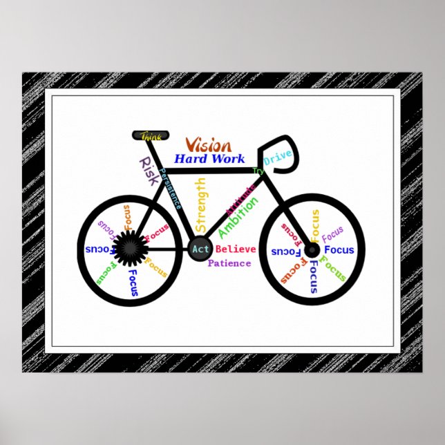 Poster Bike, Bicycle  Sport, Motivational Words & Stripes (Frente)