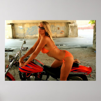 Poster Biker Babe loura em um Bikini