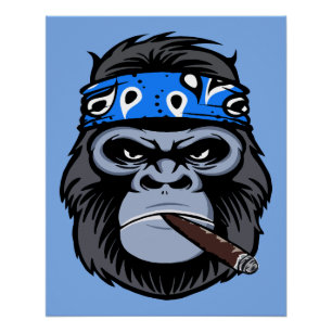 Pôster Biker gorilla fumando arte de charuto fumante