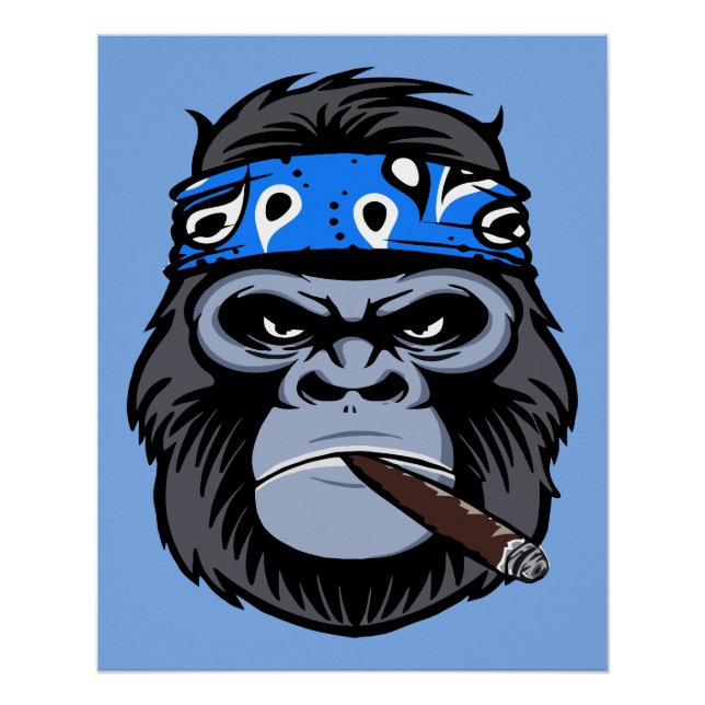 Pôster Biker gorilla fumando arte de charuto fumante (Frente)