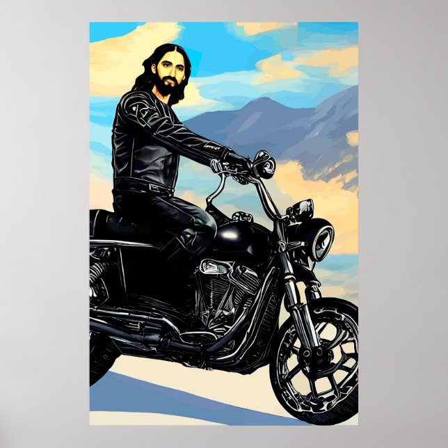 Poster Biker Jesus Cristo Na Arte De Motocicleta (Frente)