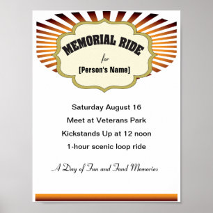 Poster Biker Memorial Ride sunburst convite