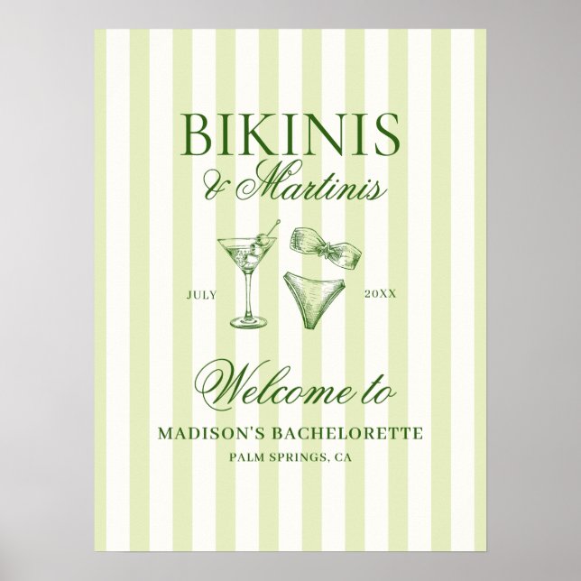 Poster Bikinis e Martinis Bachelorette (Frente)