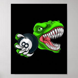 Poster Bilhar Divertido T-rex Arte Bilhar Jogando Sinuca 