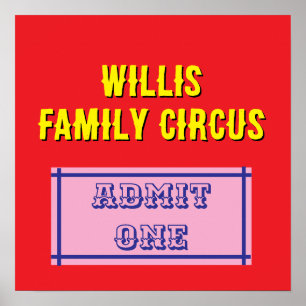 Poster Bilhete de Circo Personalizado - Admitir uma Famíl