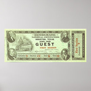 Pôster Bilhete Democrática 1928 da convenção nacional