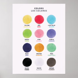 Pôster Bilingue de Cores em Espanhol para Crianças