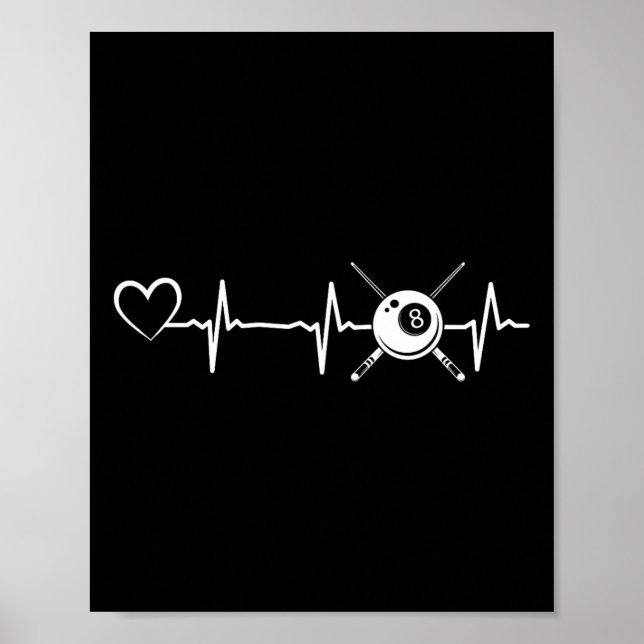 Poster Billiard 8-ball Piscina Billiard Heartbeat Heart - (Frente)