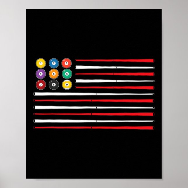 Poster Billiard American Flag Cue Piscina Billiard Player (Frente)