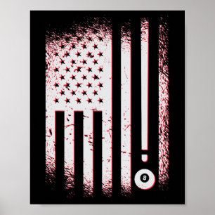 Poster Billiard American Flag Usa Piscina Jogadores E Bil