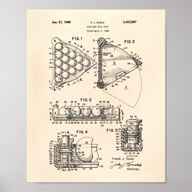 Pôster Billiard Ball Rack 1969 Patent Art - Antigo Peper (Frente)