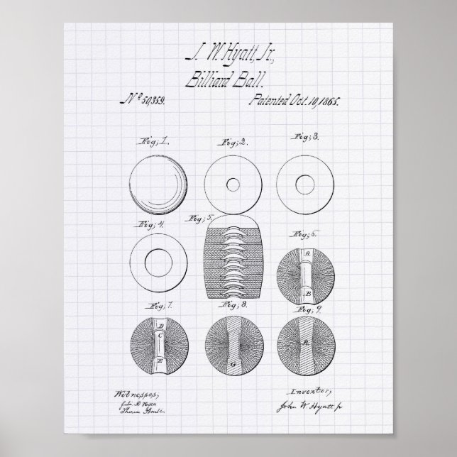 Pôster Billiard Balls 1865 Patent Art - Lined Peper (Frente)