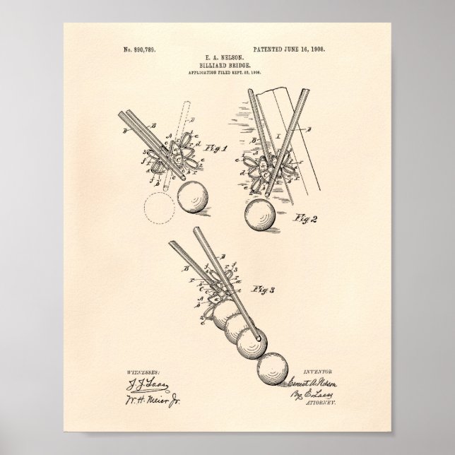 Pôster Billiard Bridge 1908 Patent Art - Old Peper (Frente)