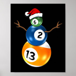 Poster Billiard Christmas Snowman com Mesa de Piscina