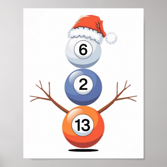 Poster Billiard Christmas Snowman com Mesa de Piscina (Frente)
