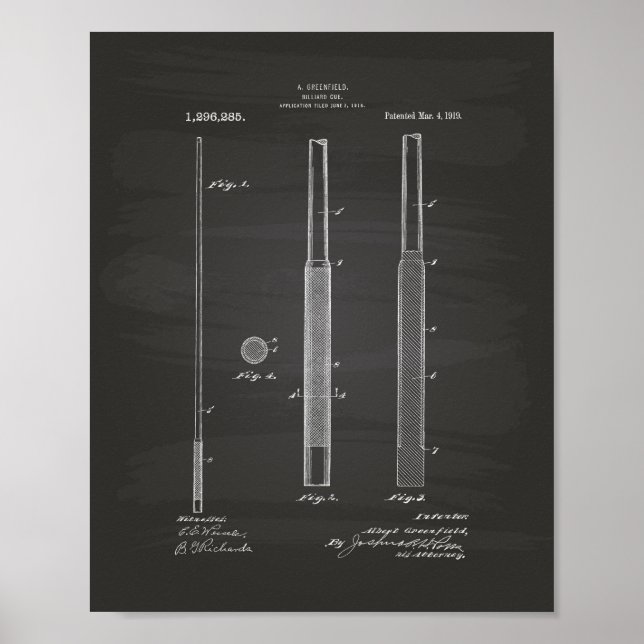 Poster Billiard Cue 1919 Patent Art - Chalkboard (Frente)