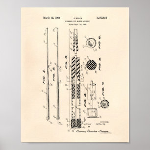 Pôster Billiard Cue Handle 1968 Patent Art - Old Peper