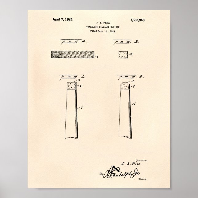 Pôster Billiard Cue (Ponta de Matiz sem Chalkard) 1925 -  (Frente)