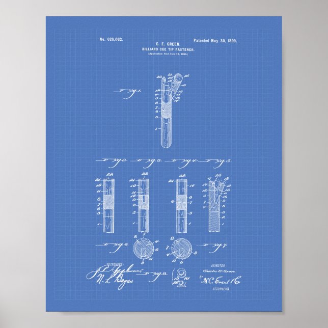 Poster Billiard Cue Tip 1899 Patent Art - Blueprint (Frente)