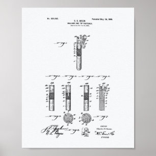 Poster Billiard Cue Tip 1899 Patent Art - White Paper