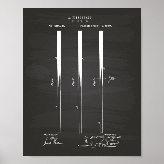 Poster Billiard Cues 1879 Patent Art - Chalkboard (Frente)