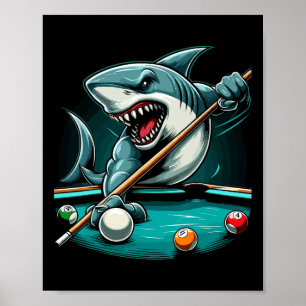Poster Billiard do jogador de Piscina Engraçado do Tubarã