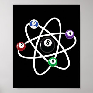 Poster Billiards Atom Science Camisa Piscinas de 8 bolas