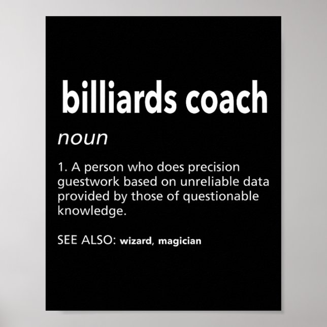 Poster Billiards Coach Definition Funny Piscina Player Hu (Frente)