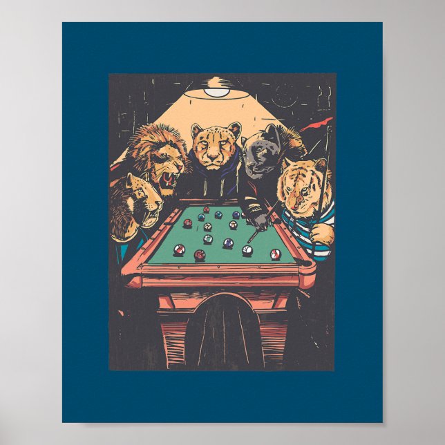Poster Billiards Lion Big Cats Tigre Jogo de Piscina (Frente)