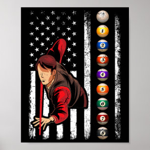 Poster Billiards Lover Retro American Flag Billiards 4º