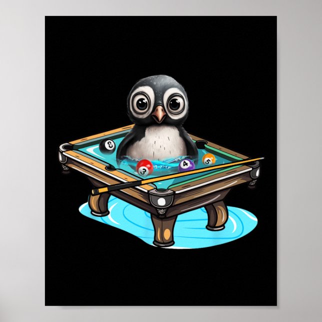 Poster Billiards Penguin Hustler Piscina Snooker Jogando  (Frente)