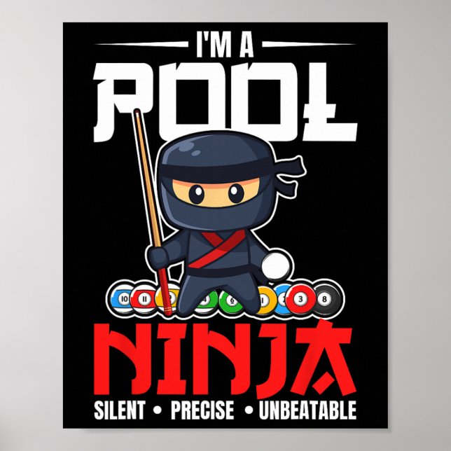Poster Billiards Piscina Ninja 8 Ball Homens Engraçados M (Frente)