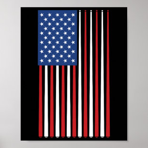 Poster Billiards Player Usa American Flag Stick Cue